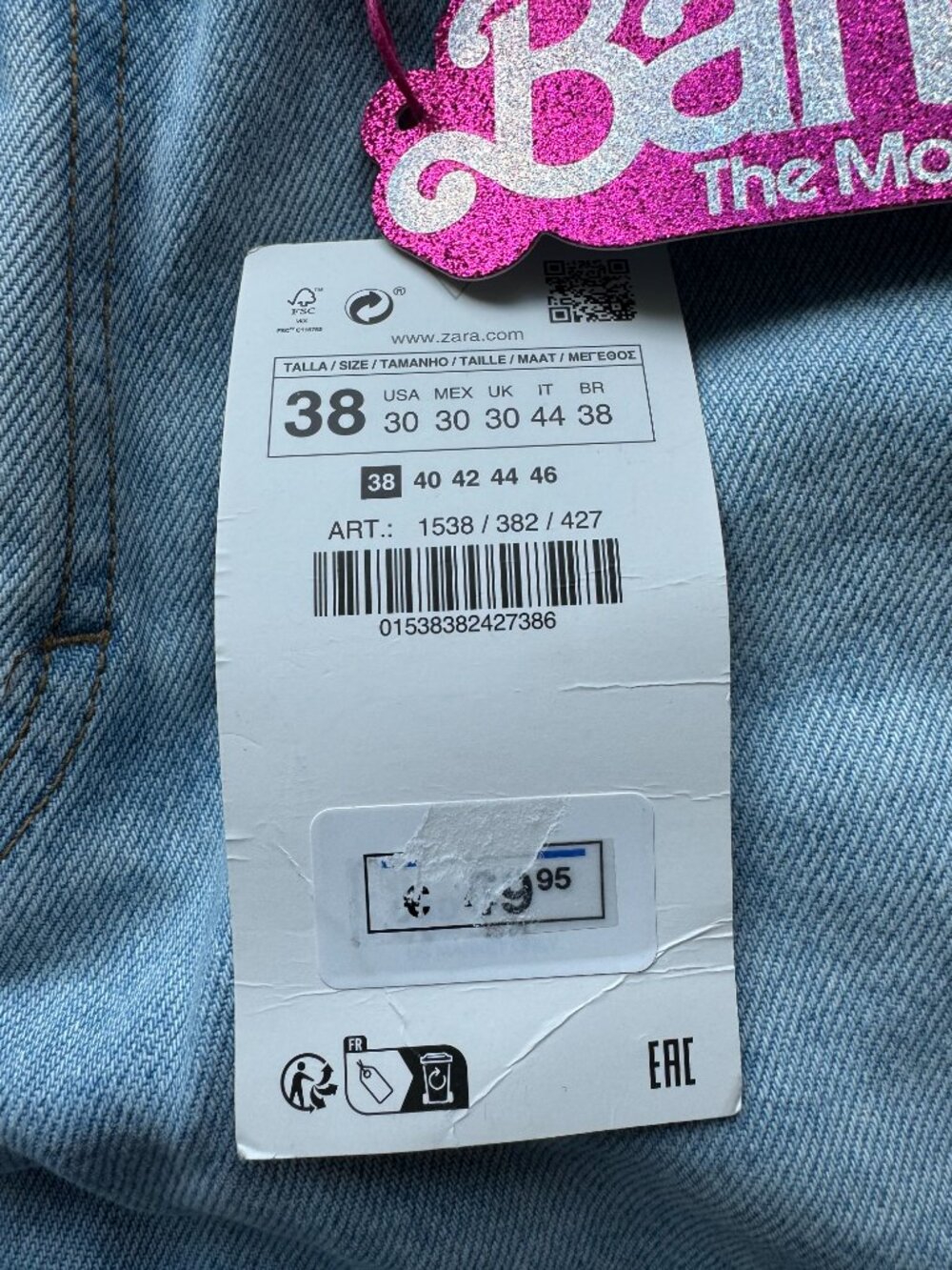 Zara x Barbie™ The Movie Straight-Leg Jeans — Light Wash — Size EU 38 / US 6 NWT - Picture 12 of 15